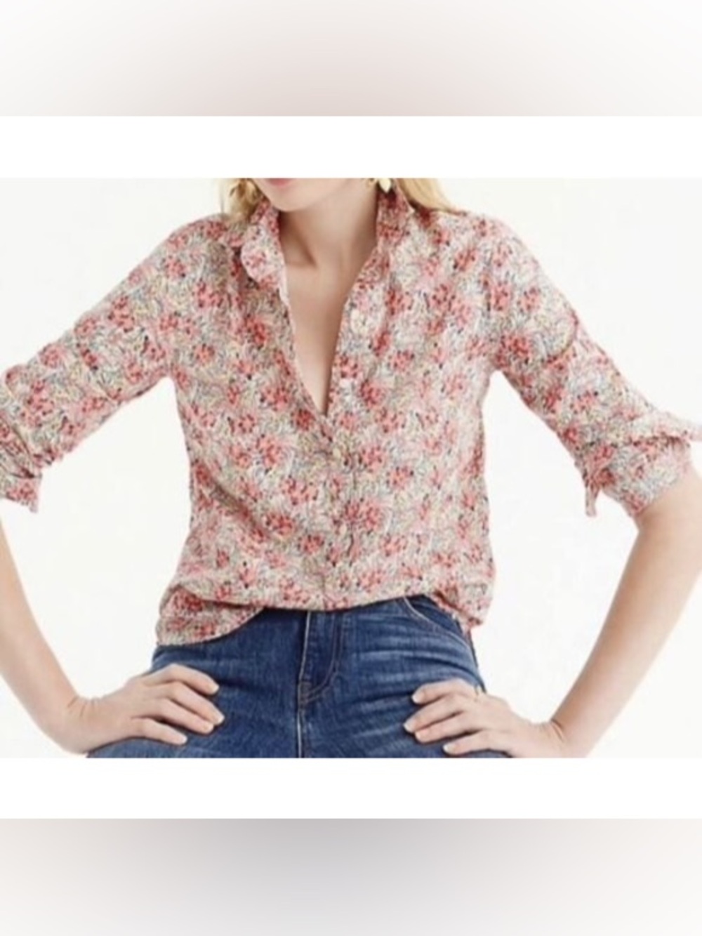 J CREW Liberty London Pink Floral Popover Shirt Size 8 Long Sleeve